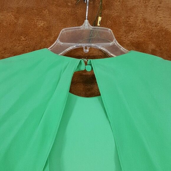 ALEXIS Midi Dress Womens Size 0 Green Cape Sleeve Tiered 100% Silk CATELINE - Picture 10 of 15